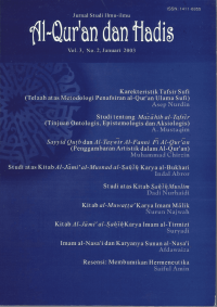 Karakteristik tafsir sufi : telaah atas metodologi penafsiran al qur'an dan hadis /